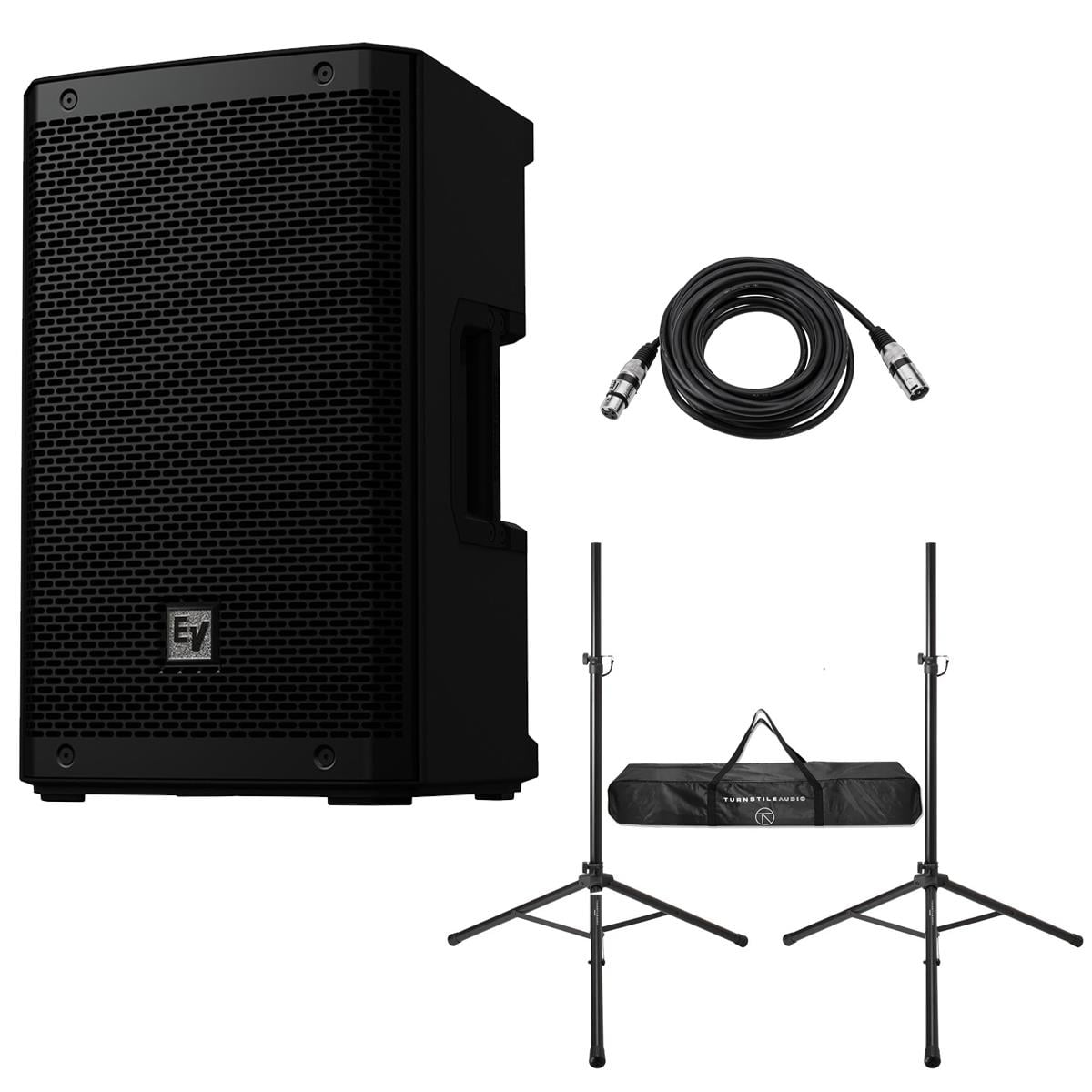 Electro-Voice ZLX-G2 8" 1000W 2-Way Bluetooth Powered Loudspeaker, Black, Bundle with Stands and Cable