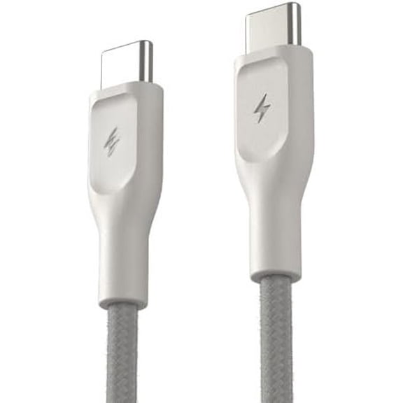 ElectroBoost 100W PD 3.0 USB-C to USB-C  - Nylon-Braided   & Data  with E-Marker Chip, 480Mbps Data Transfer, 25,000-Bend Durability - 4ft Length, Almond Sand
