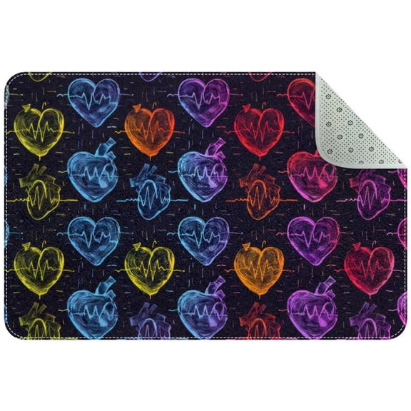 Electrocardiogram Heart Beat with Colorful Hearts Entryway Rug, 2x3 Area Rug Indoor Door Mat Non-slip Washable Floor Carpet Rug for Bedroom Office Dining Room Bathroom