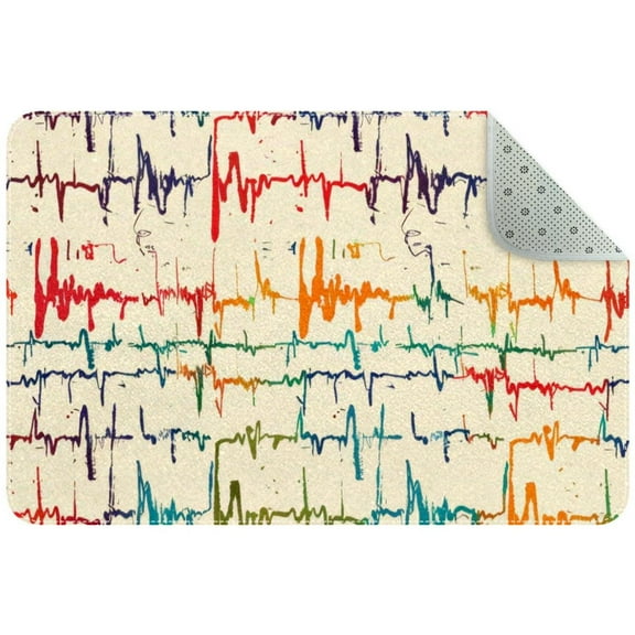 Electrocardiogram Heart Beat Colorful pattern Small Area Rug, Non-Slip Door Mat Indoor Floor Mat, Washable Kitchen Rug Entrance Door Mat for Bedroom Living Room