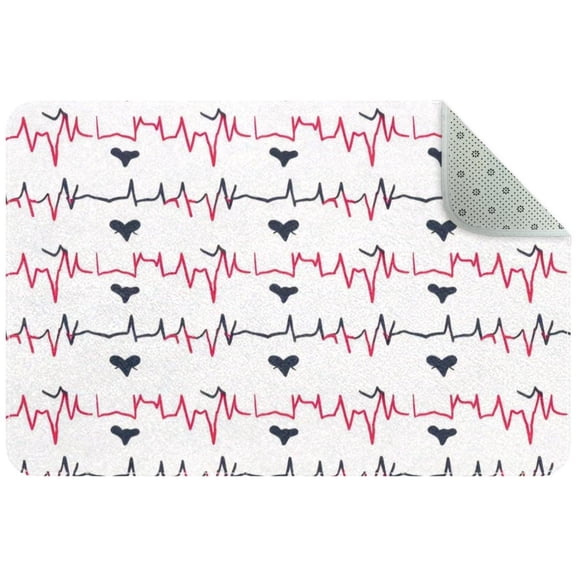Electrocardiogram Heart Beat Seamless Pattern Entryway Rug, 2x3 Area Rug Indoor Door Mat Non-slip Washable Floor Carpet Rug for Bedroom Office Dining Room Bathroom