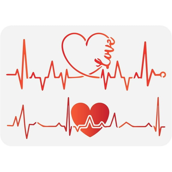 Electrocardiogram Painting Stencil 8.3x11.7inch Love Heart Stencil Plastic Heart Current Patterns Stencil DIY Craft Wall Painting Stencil Reusable Stencil for Wood Furniture Home Decor