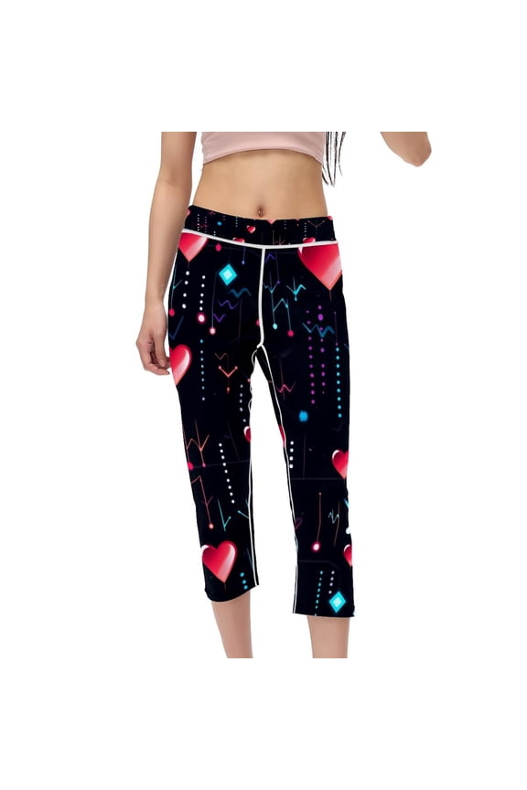 Electrocardiogram Women's High Waist Capris Compression Leggings for Running, Fitness, and Yoga - Non-See-Through Printed Gym Leggings