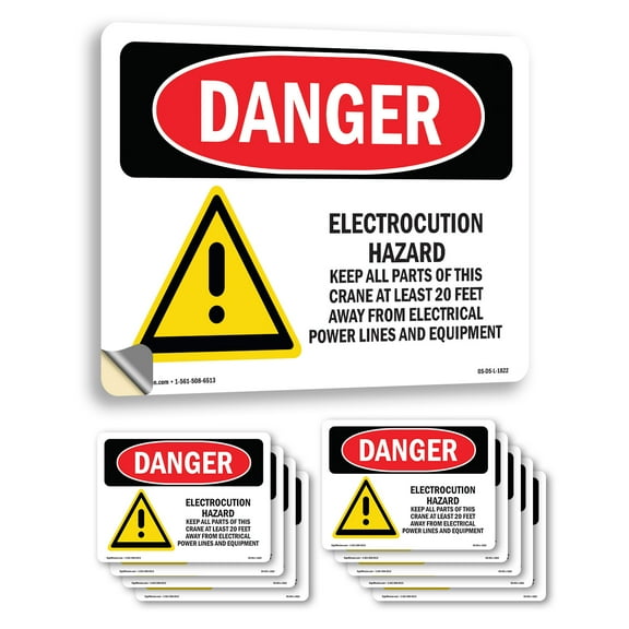 Electrocution Hazard Crane OSHA Danger Vinyl Decal Label 24 Inch x 18 Inch - 10 Pack
