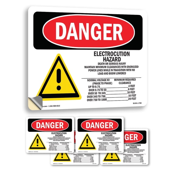 Electrocution Hazard Crane OSHA Danger Vinyl Decal Label 5 Inch x 3.5 Inch - 5 Pack
