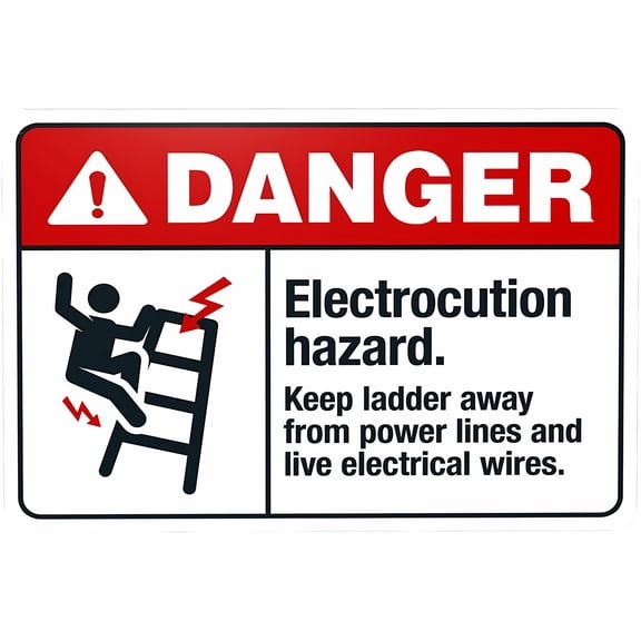 Electrocution Hazard Keep Ladder Away From Power Lines Warning Sign 8"x12" - Security Safety Metal Sign, Caution Poster Wall Decor for Business Office Home Street Road