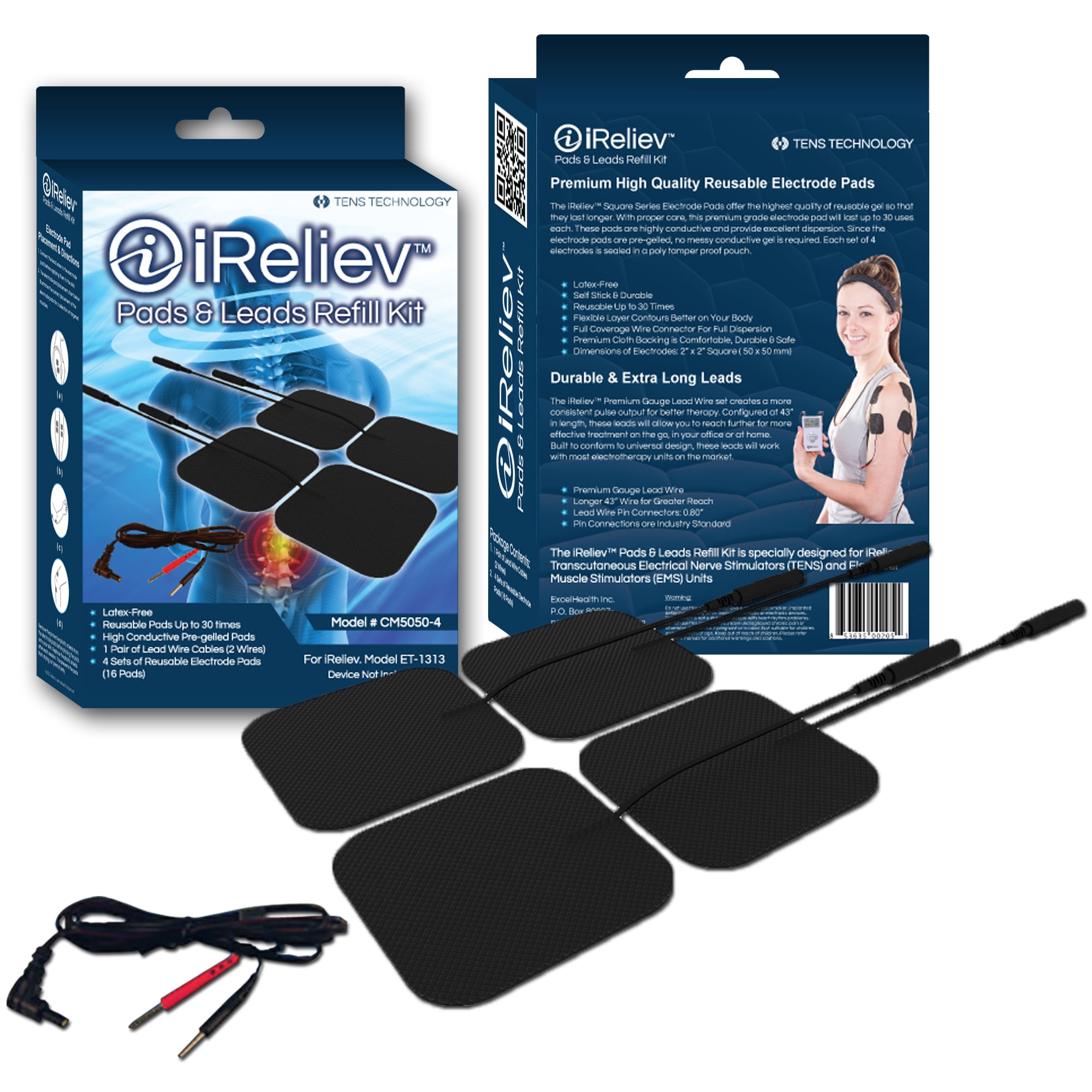 Electrode Pads & Leads Refill Kit for TENS Unit or EMS Muscle Stimulator  from iReliev 