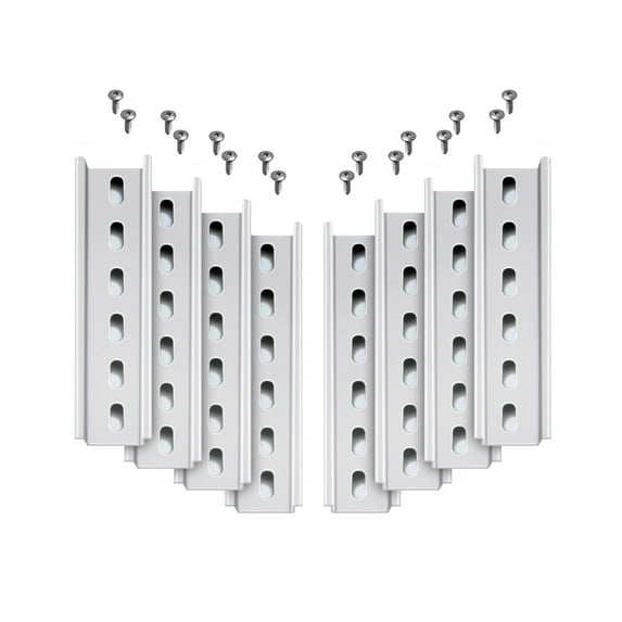Electrodepot Slotted Steel Zinc Plated DIN Rail, 35 mm x 6 in, Silver – 8 Pieces with 16 #10 Stainless Steel Screws