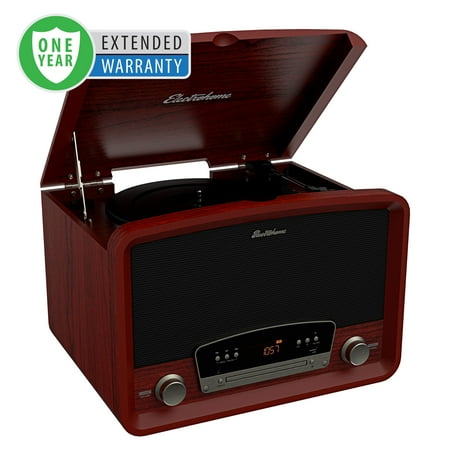 Electrohome Kingston 7-in-1 Vintage Vinyl Record Player Stereo System with 3-Speed Turntable, Bluetooth, AM/FM Radio, CD, Aux In, RCA/Headphone Out with 1 Year Extended Warranty (RR75C)