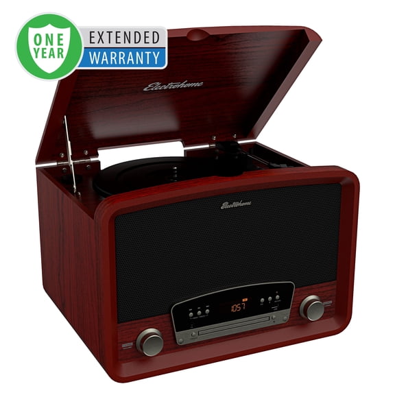 Electrohome Kingston 7-in-1 Vintage Vinyl Record Player Stereo System with 3-Speed Turntable, Bluetooth, AM/FM Radio, CD, Aux In, RCA/Headphone Out with 1 Year Extended Warranty (RR75C)