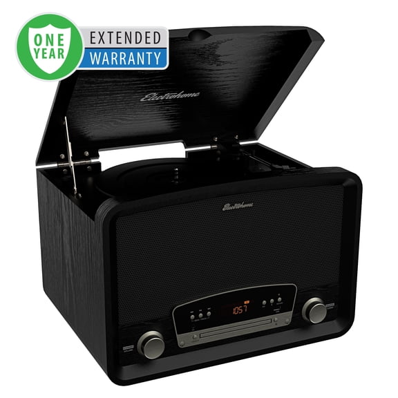 Electrohome Kingston 7-in-1 Vintage Vinyl Record Player Stereo System with 3-Speed Turntable, Bluetooth, AM/FM Radio, CD, Aux In, RCA/Headphone Out with 1 Year Extended Warranty (RR75B)