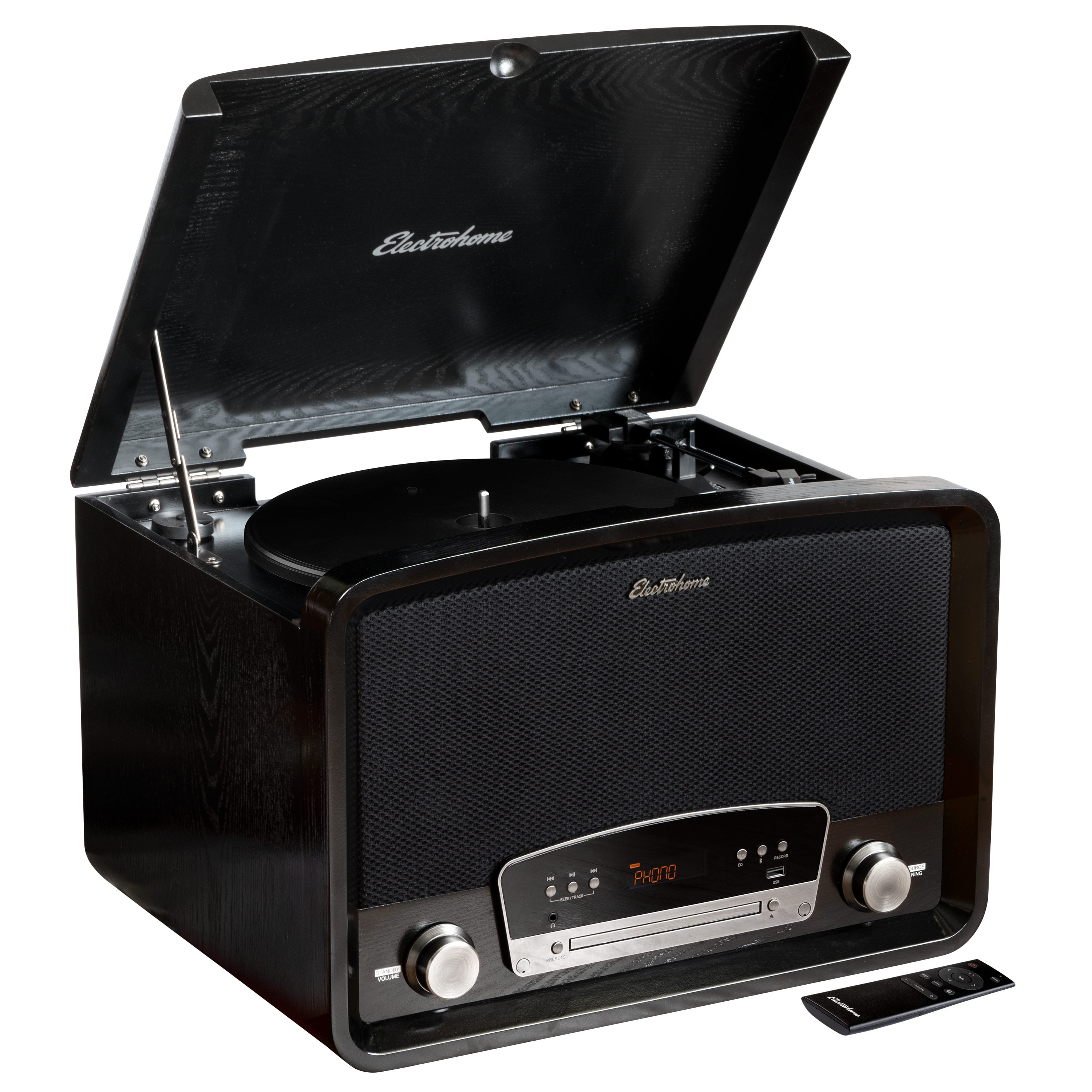 Electrohome Black Wood Vintage Style Record Player with USB and AM/FM Radio