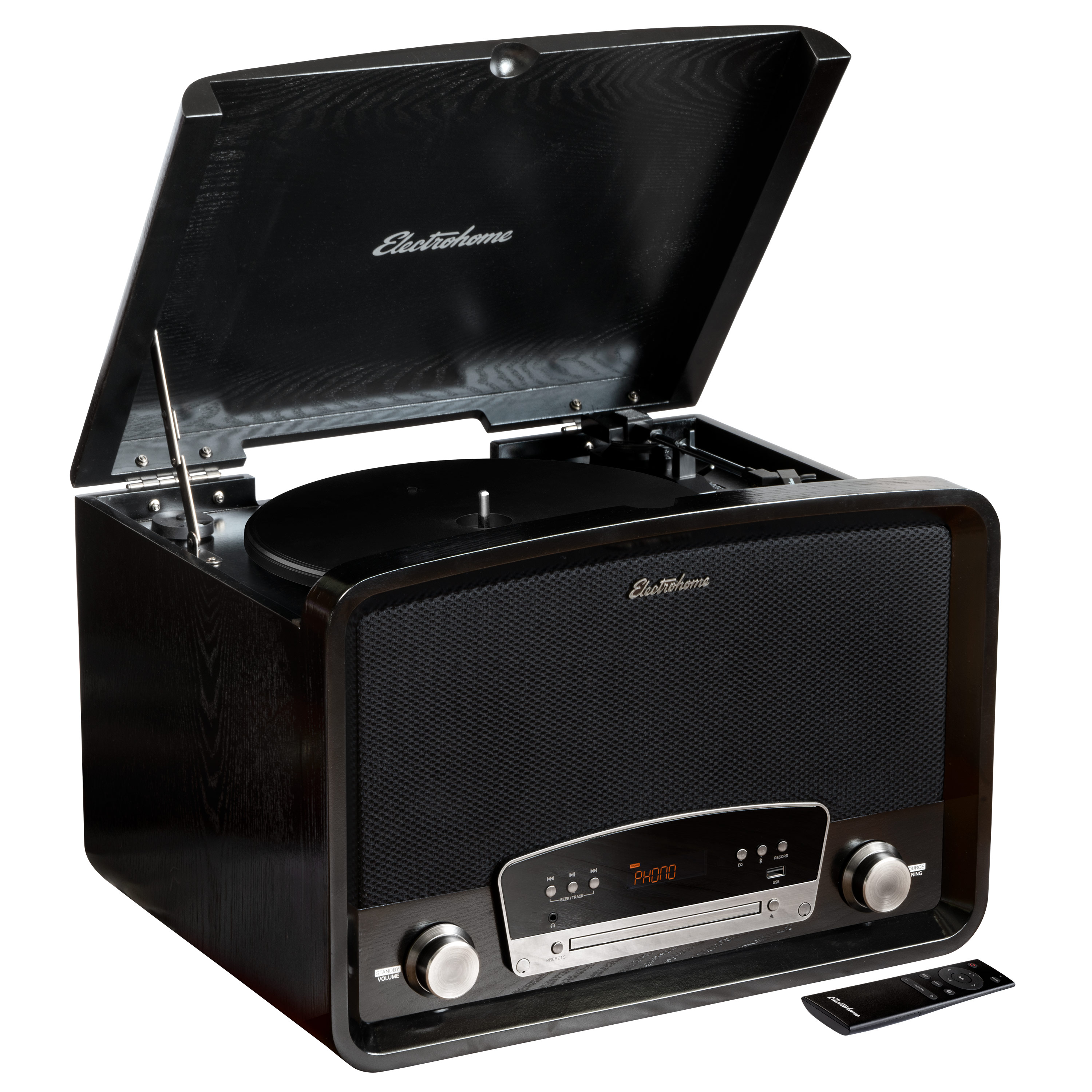 Electrohome Kingston 7-in-1 Vintage Vinyl Record Player Stereo System with 3-Speed Turntable, Bluetooth, AM/FM Radio, CD, Aux In, RCA/Headphone Out, Vinyl/CD to MP3 Recording & USB Playback (RR75B) - image 1 of 9