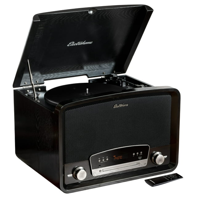 Electrohome Kingston 7-in-1 Vintage Vinyl Record Player Stereo System with 3-Speed Turntable, Bluetooth, AM/FM Radio, CD, Aux In, RCA/Headphone Out, Vinyl/CD to MP3 Recording & USB Playback (RR75B)