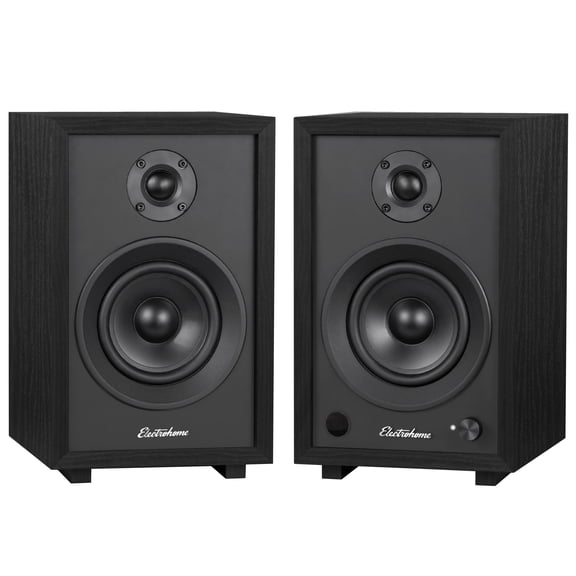 Electrohome McKinley 2.0 Stereo Powered Bookshelf Speakers with Built-in Amplifier and 4" Drivers for Turntable, TV, PC and Wireless Music Streaming featuring Bluetooth 5, RCA and Aux (EB30B)