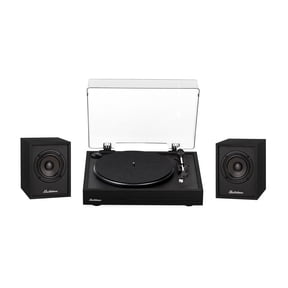 Electrohome Montrose, Upgradable Vinyl Record Player with Huntley, Powered Bluetooth Bookshelf Speakers, 3" Driver, for Warm Natural Sound, Black