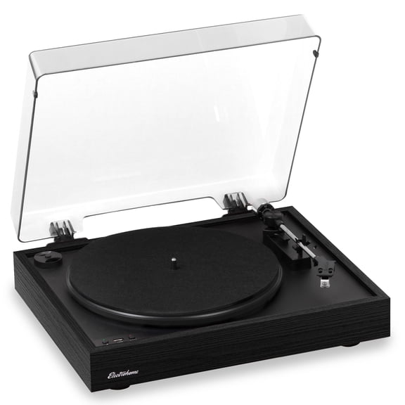 Electrohome Montrose Wireless Vinyl Record Player 2-Speed Belt-Drive Turntable, with Audio-Technica Stylus, Bluetooth, Vinyl-to-MP3 Recording, Speed Control Motor, Built-in Preamp, Wood Plinth (RR36B