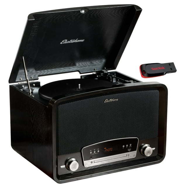 Electrohome Vinyl Record Player, Bluetooth Radio CD Vinyl to MP3, 32GB USB Drive