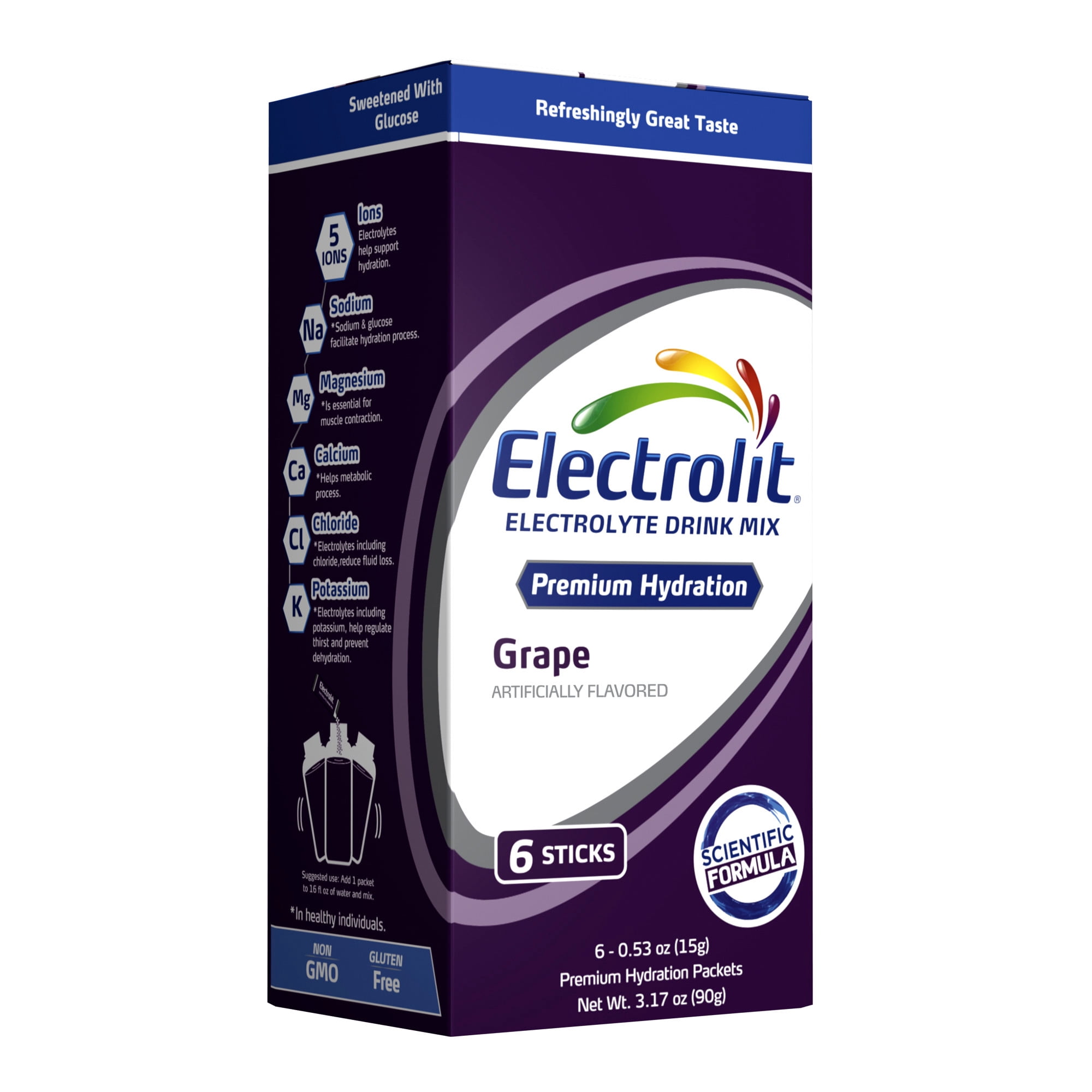 Electrolit Powder Drink Mix, Grape, 1 Box of 6 Packets