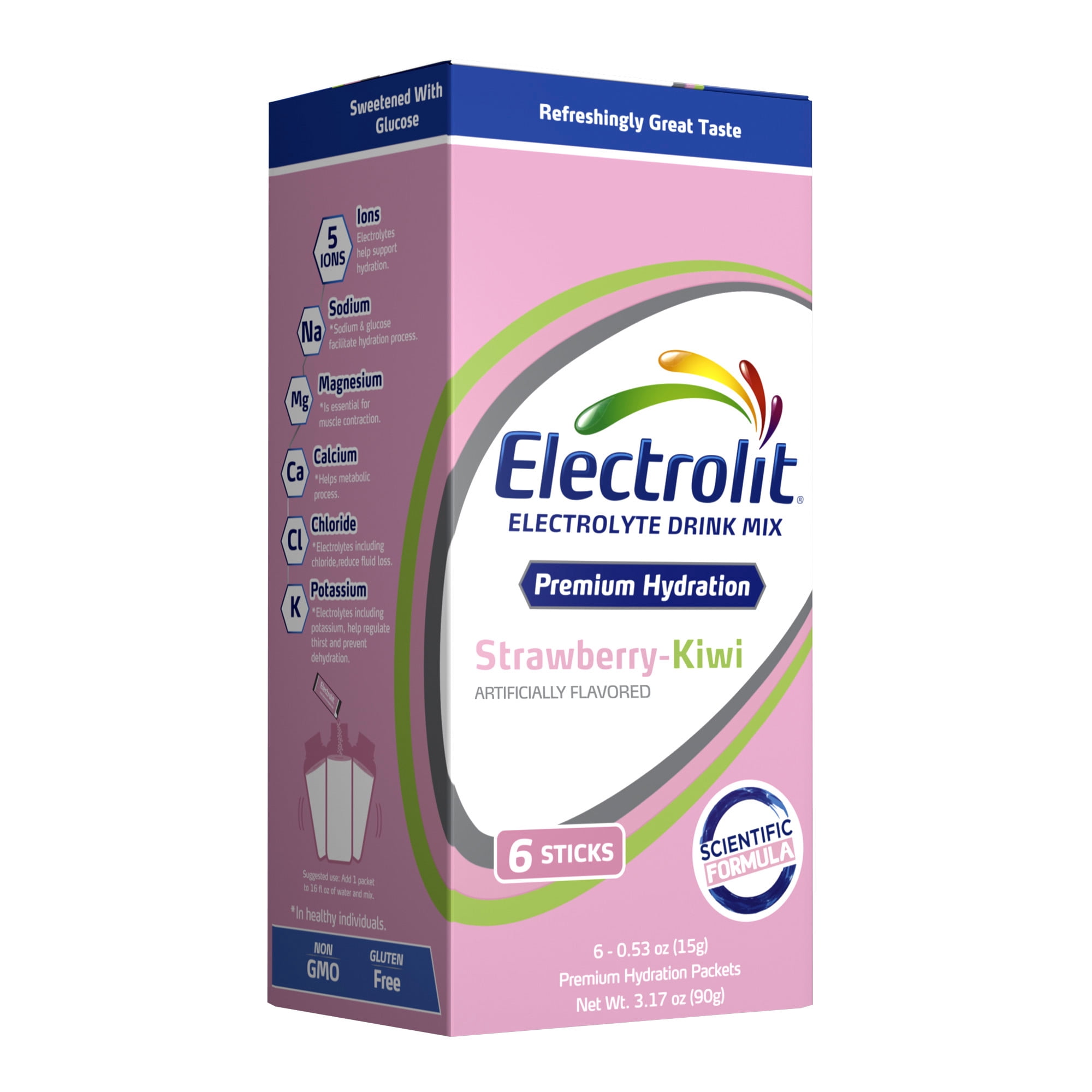 Electrolit Powder Drink Mix, Strawberry-Kiwi, 1 Box of 6 Packets