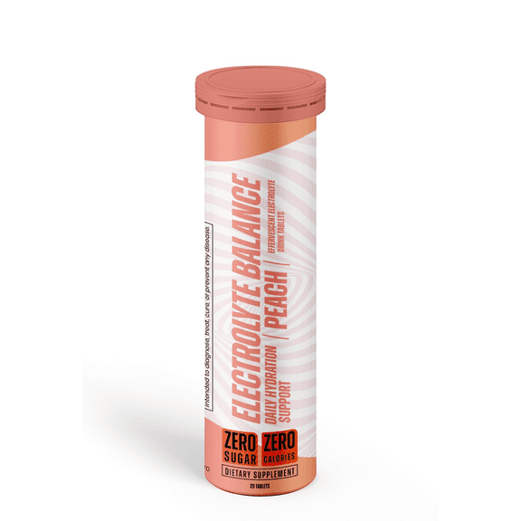 Electrolyte Balance Drink Tablets | 2-Pack - Peach Flavor - Zero Sugar, Zero Calories | 20 Effervescent Tablets per Pack