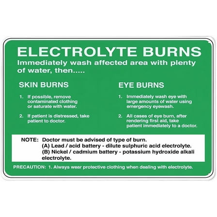 Electrolyte Burns Wash Area Warning Sticker - 12×8 Inches, Outdoor Security Sign, Home Business Lab Safety Alert