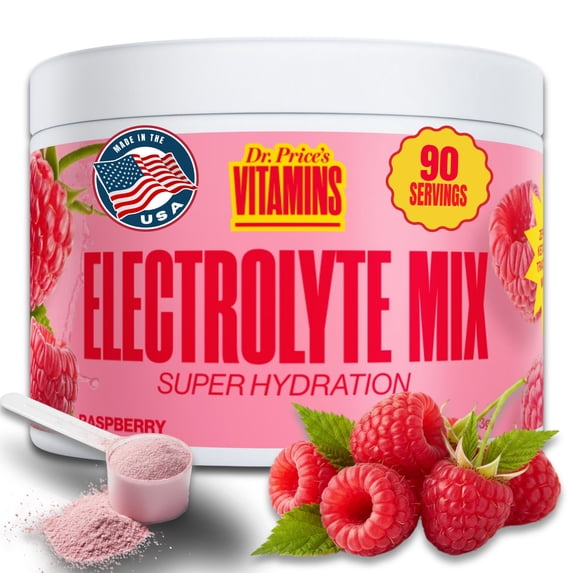 Dr. Price’s Electrolyte Mix – Raspberry Flavor, 90 Servings | Sugar-Free Hydration Powder with Trace Minerals | Gluten-Free, No Sugar