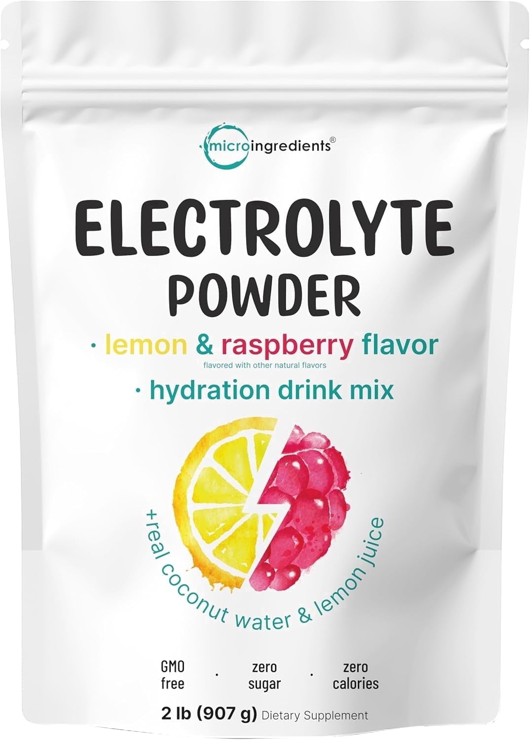 Micro Ingredients  High Potassium Electrolyte Powder, 2 lbs (139 Servings) | Lemon Raspberry Flavor |  1,000mg Potassium + Coconut Water & Real Lemon Juice
