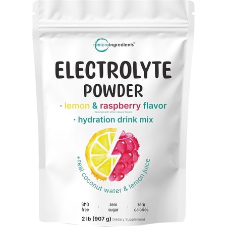 Micro Ingredients High Potassium Electrolyte Powder, 2 lbs (139 Servings) | Lemon Raspberry Flavor | 1,000mg Potassium + Coconut Water & Real Lemon Juice