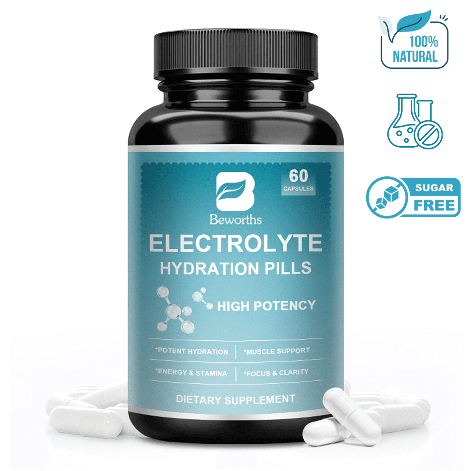Electrolyte Salt Capsules, Electrolyte Salts Hydration & Recovery Support Supplement for Sports, 60 Vegan Capsules