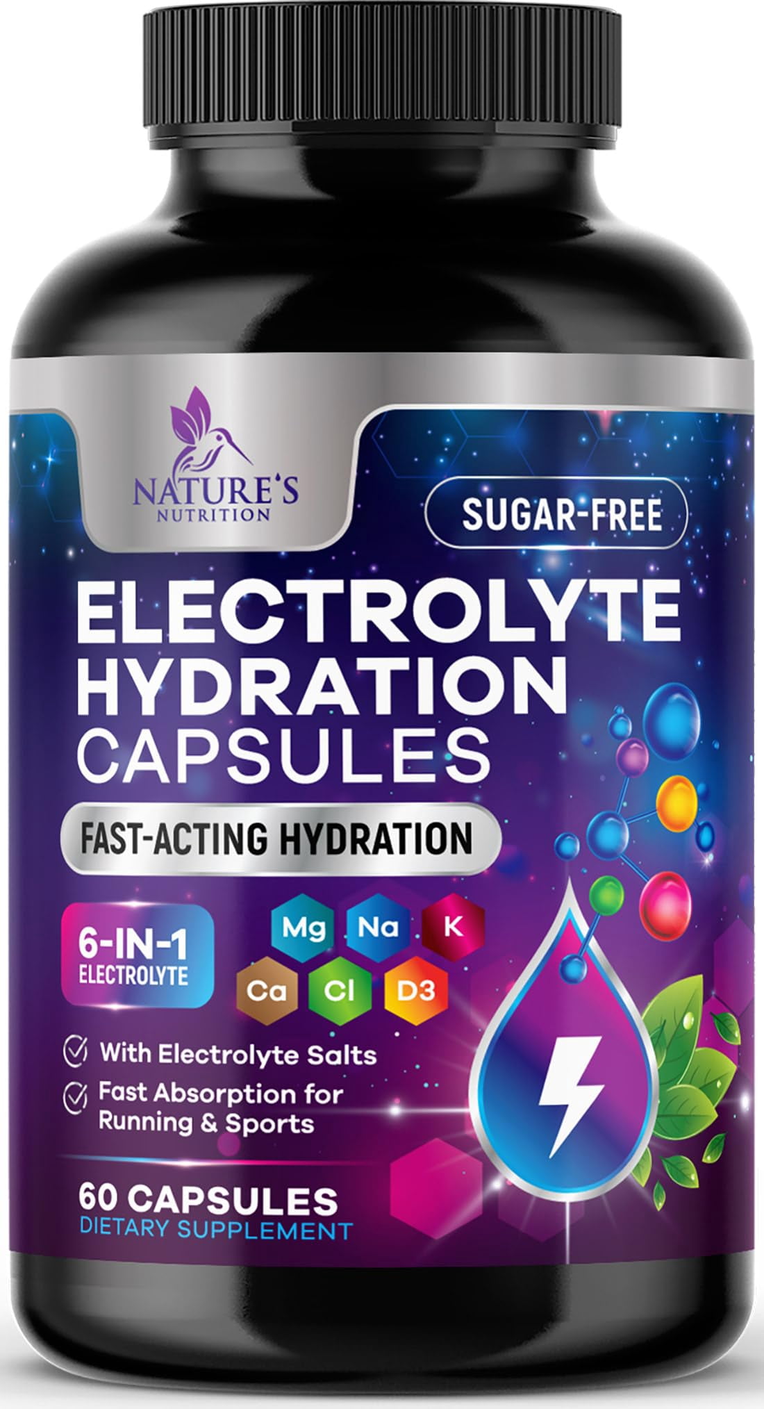 Nature's Nutrition Electrolyte Capsules - Essential Electrolytes and Minerals for Hydration Supplement, Salt Tablet for Runners, Vegan, Sugar-Free, Keto-Friendly, Non-GMO