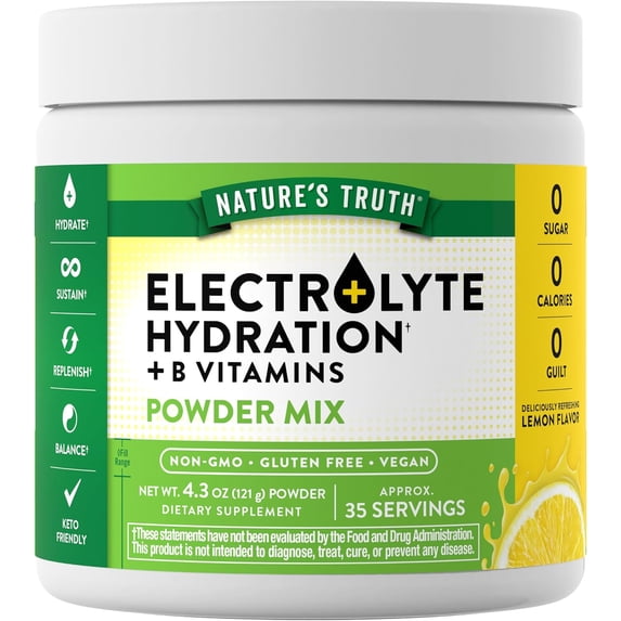 Electrolytes Powder with B Vitamins | No Sugar | For Men & Women | Lemon Flavor | by Nature's Truth