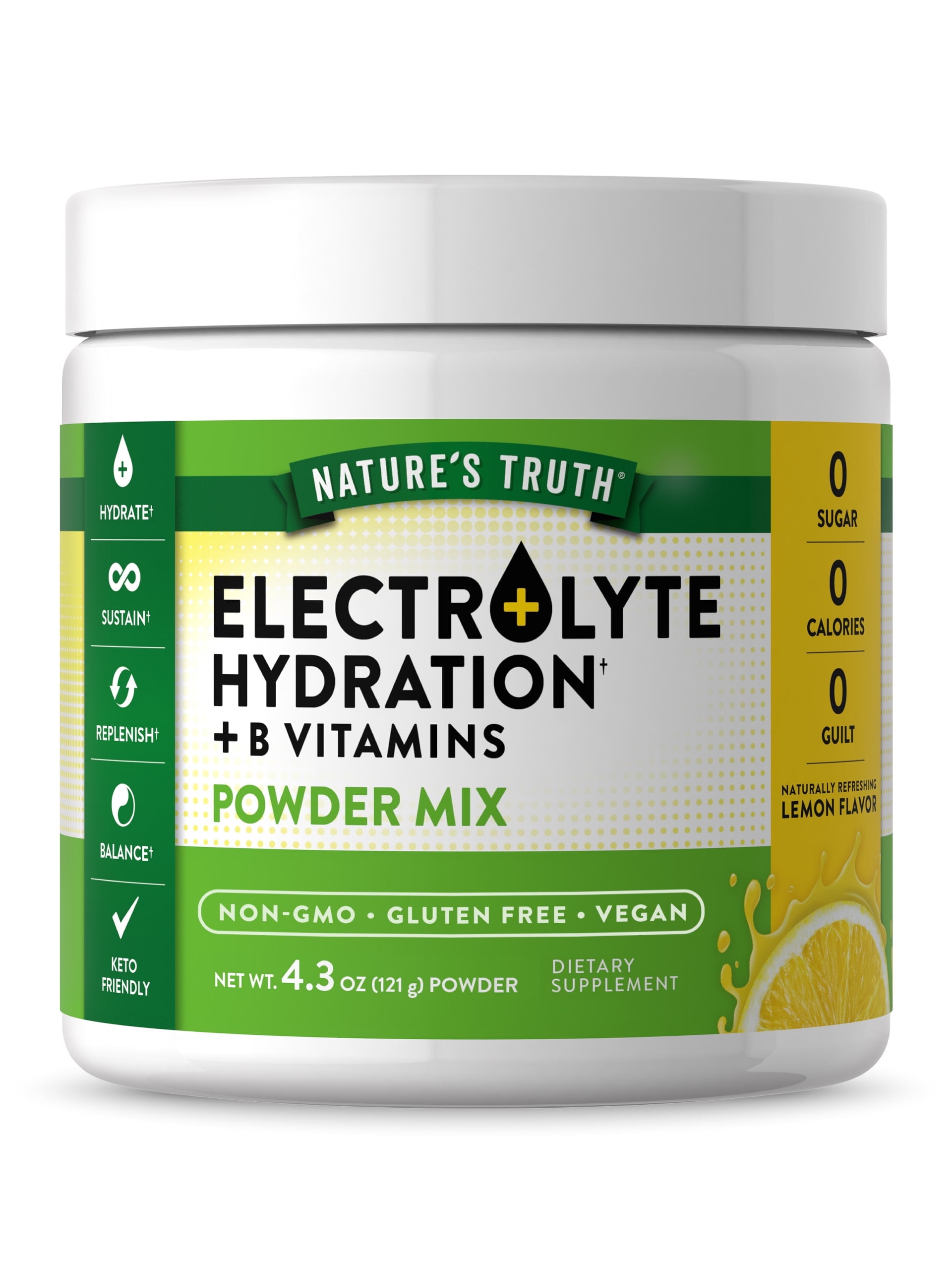 Electrolytes Powder | No Sugar | Supplement for Hydration | With B Vitamins | For Men and Women | Refreshing Lemon Flavor | by Nature's Truth