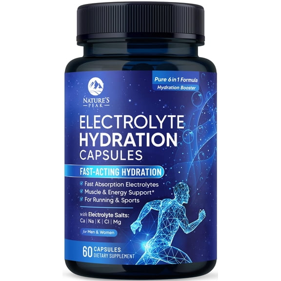 Electrolytes Supplement - 6-in-1 Advanced Hydration Complex with Sodium Chloride, Magnesium, Potassium, Calcium, Vitamin D3 - Best Sugar Free Hydrating Mineral Salt Pills - Vegan & Keto - 60 Capsules