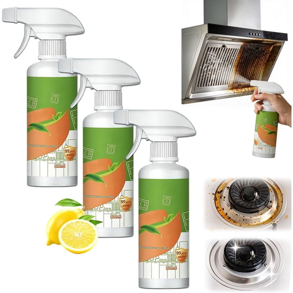 Electrolyzed Ion Kitchen Cleaner Spray, 2026 New 300 ml Natural Enzyme Multi-Purpose Cleaner - Fast-Acting Degreaser for Kitchen Appliances Oven, Stove, Range Hood (3 bottle)