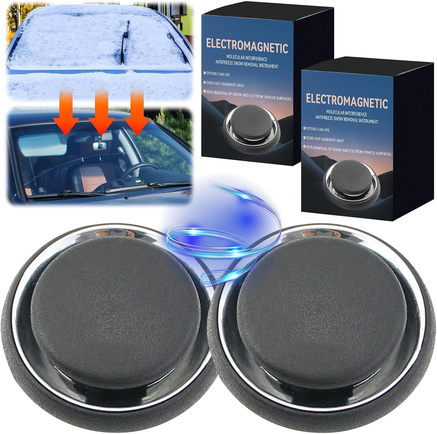 Electromagnetic Car Snow Removal Device,2025 New Anti-Freeze Electromagnetic Car Snow Removal device,Portable Electromagnetic Molecular Interference Antifreeze Snow Removal Instrument (2Pcs)