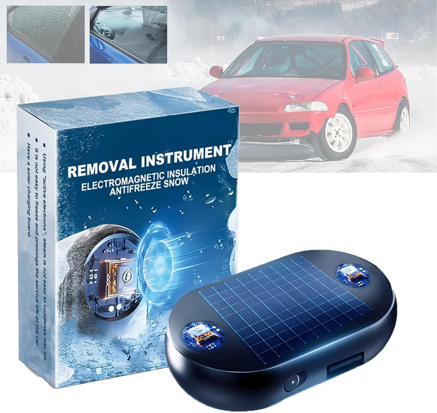 Produktbild von Auto Enteiser Elektromagnetisch Solar-Elektromagnetische Molekulare Störung Freeze Und Schnee Entferner, Tragbare Kinetische Molekularheizung, Frostschutzmittel Auto Schnee Entfernung Gerät Auto Defroster (3PC Enteiser Auto