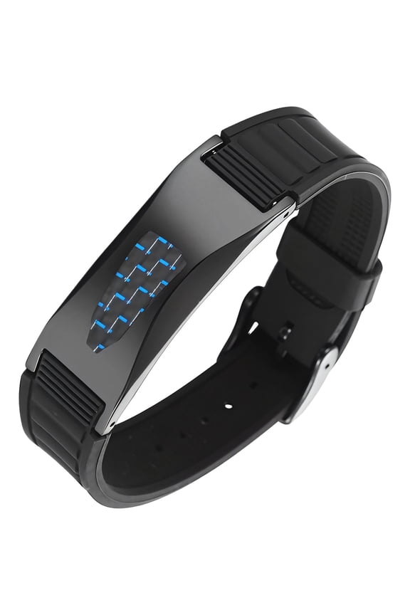 Electromagnetic Field Comfort Bracelet, Carbon Fiber Style, Stainless Steel and Silicone Band, Wellness Wristband, Adjustable Fit