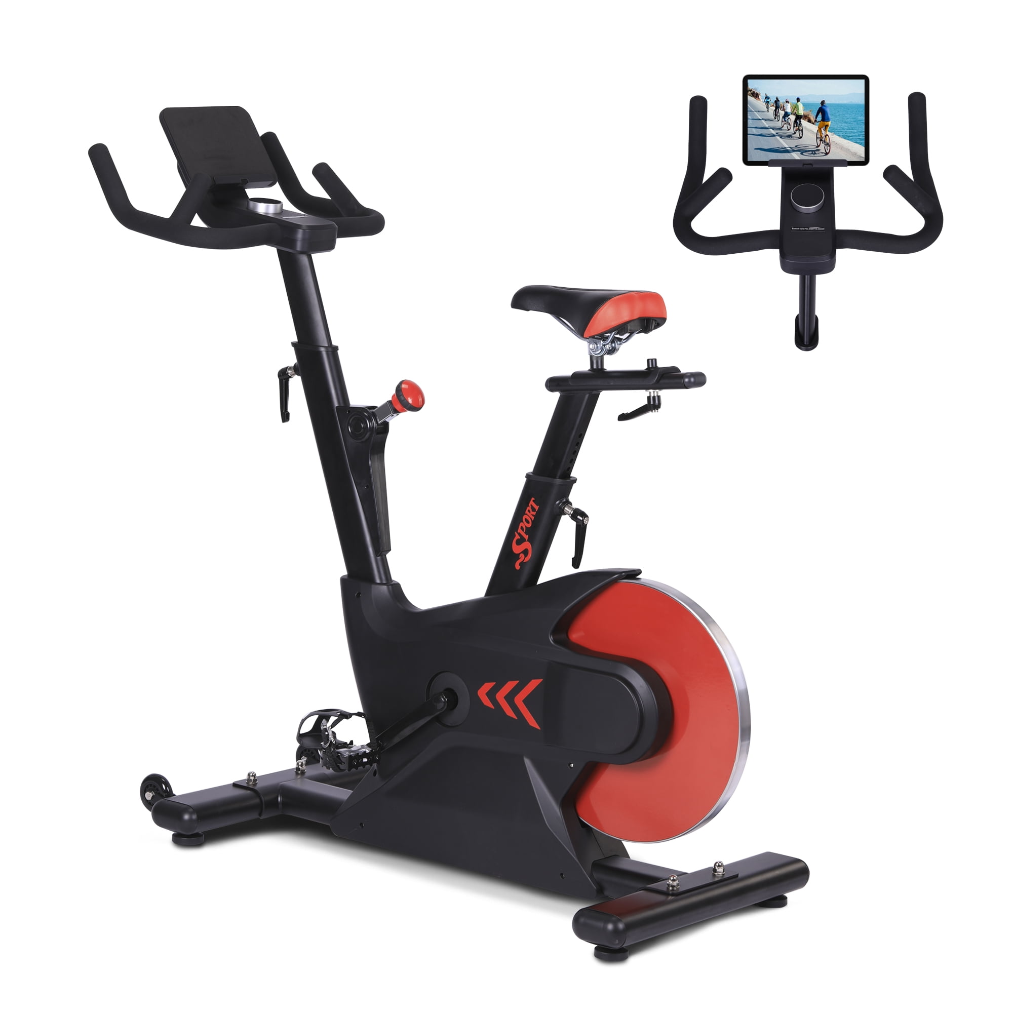 Electromagnetic Resistance Stationary Exercise Bike – 24Lbs Flywheel, Smart Knob, Low-Noise Dual-Triangle Frame, LCD Monitor, App Compatible, Comfortable Indoor Cycling Trainer for Home