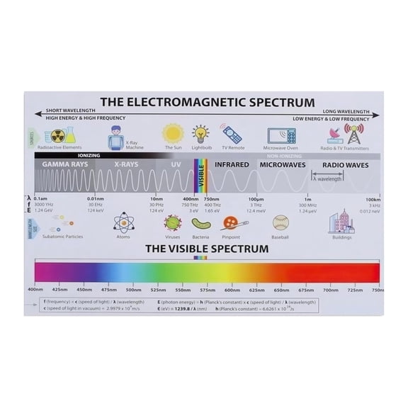 Electromagnetic Waves Science Poster Educational Wall Chart Physics Art for Classroom and Home Study Decor
