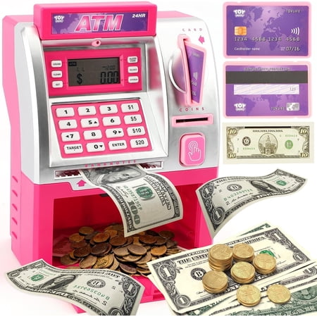 Electronic ATM Piggy Bank with Digital Display, Card, PIN & Money Slots – Interactive Financial Learning Toy for Kids