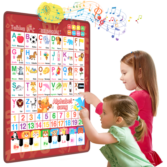 Electronic Alphabet Wall Chart, Toddler Learning Toys , Educational Toys ABC Preschool Poster, Alphabet Learning Toys, Toys for Ages 2-6, English & Spanish, Red