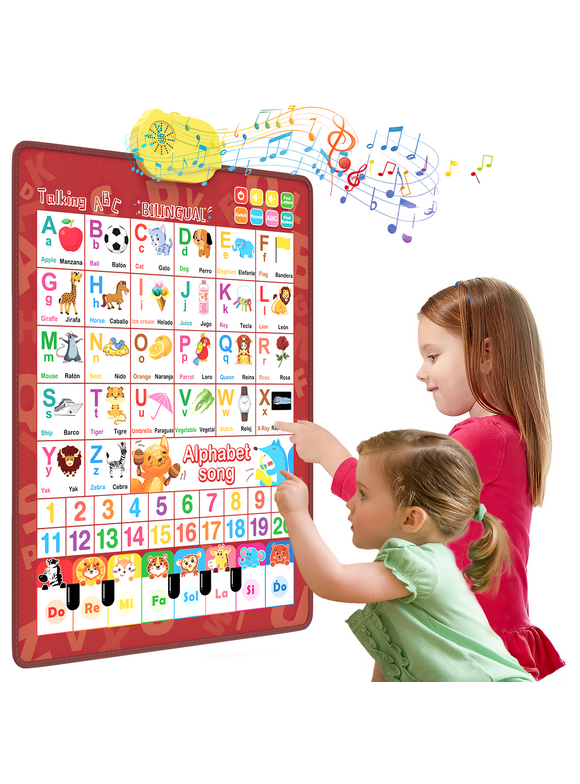Electronic Alphabet Wall Chart, Toddler Learning Toys , Educational Toys ABC Preschool Poster, Alphabet Learning Toys, Toys for Ages 2-6, English & Spanish, Red