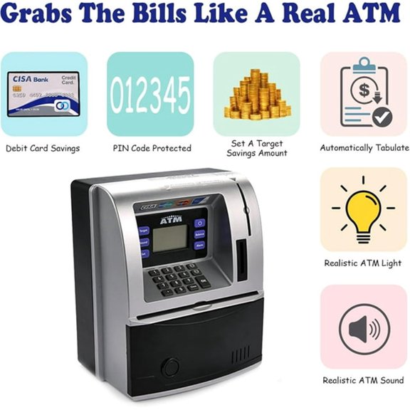 Electronic Atm Bank For Kids, Atm Machine Bank With Debit Card For Money Storage, Cartoon Safe Bank Box For Financial Literacy Idea Gifts, Suitable For Kids Toys Age 6-10