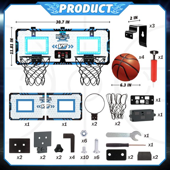 Electronic Basketball Hoop for 2 Players, Basketball Set with Scoreboard, 4 Balls, Ideal for Kids & Adults Indoor/Outdoor