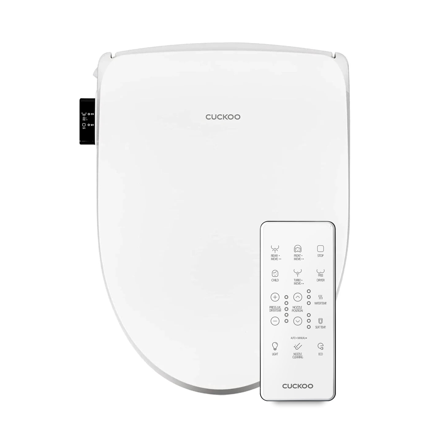 CUCKOO Electronic Bidet for Elongated Seats with 3-in-1 Stainless Steel Nozzle, Remote Control