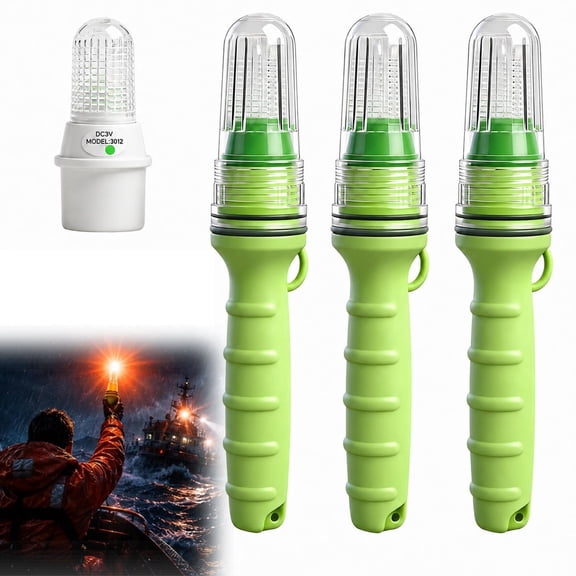 Marine Emergency Signal Light, Electronic Boat Flare LED Strobe Light for Boats, Kayaks & Life Rafts, Waterproof Safety Warning Light for Night Fishing & Rescue Equipment(Green, 3PC)