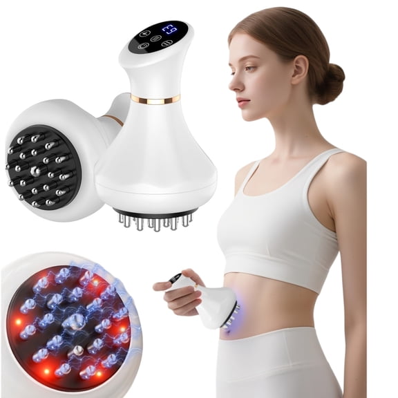 Electronic Body Scraping Device - Handheld Smart Meridian Brush with Red & Blue Light Matrix, Portable Microcurrent Muscle Toning Tool (White)