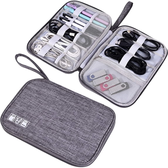 Electronic Cable Organizer Bag | USB Cord Storage Case for Travel & Office | Waterproof Data Cable Organizer with Mesh Pockets & Elastic Straps | Portable Electronics Accessories Pouch