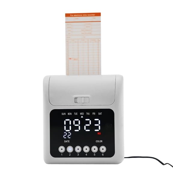 Electronic Calculating Time Clock, Employees in/Out Time Tracker, Small Business Punch Pack Bundle with 50 Time Cards, Ribbon